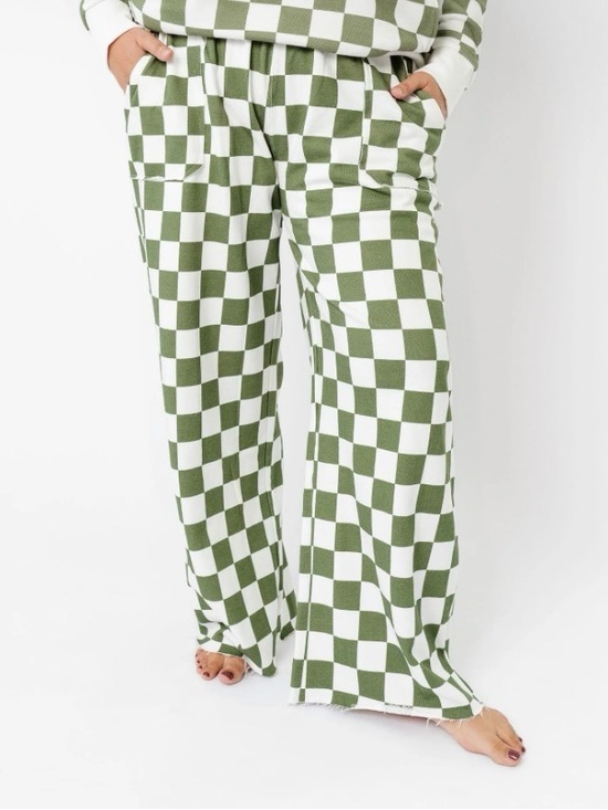 Copper Pearl Pants - Olive & White Checkerboard Wide-Leg Joggers